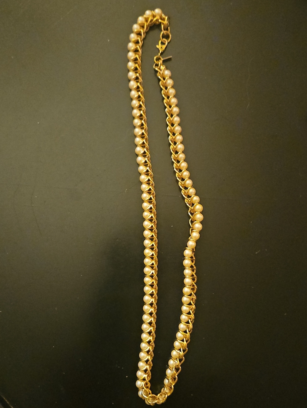 Monet Gold-Tone Chain Necklace with Cream Bead Accents